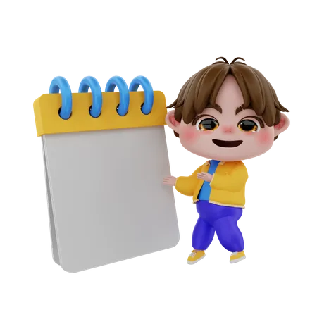 Boy showing blank notepad  3D Illustration