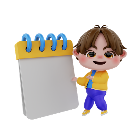 Boy showing blank notepad  3D Illustration