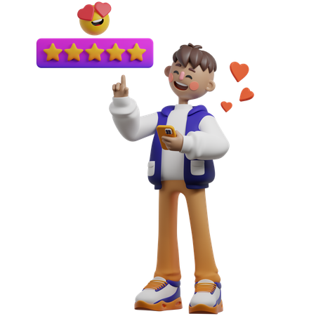Boy Showing Customer Sharing Positive Experience  3D Illustration