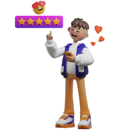 Boy Showing Customer Sharing Positive Experience  3D Illustration