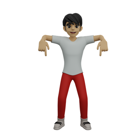 Boy showing downward sign  3D Illustration