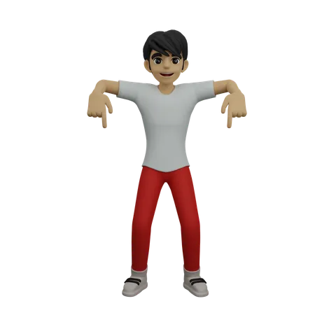 Boy showing downward sign  3D Illustration