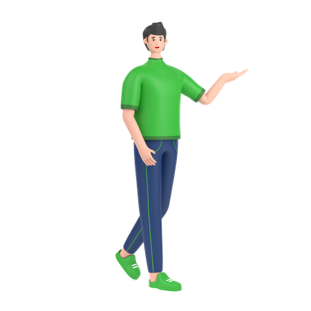 Boy showing empty copy space on open hand palm  3D Illustration