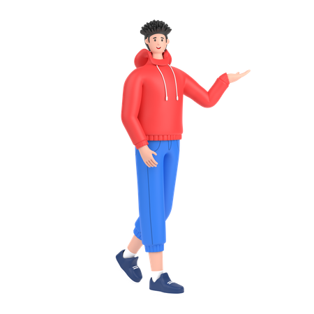 Boy showing empty copy space on open hand palm  3D Illustration