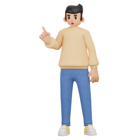 Boy Showing First Finger  3D Illustration