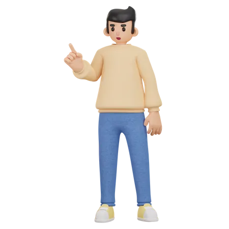 Boy Showing First Finger  3D Illustration