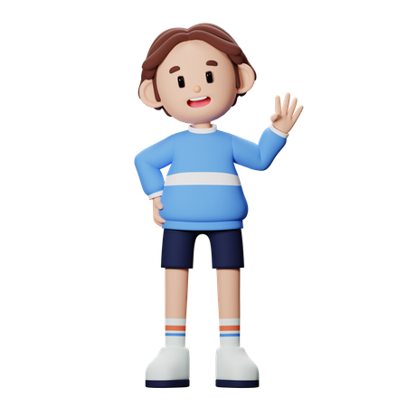Boy showing four sign on hand  3D Icon