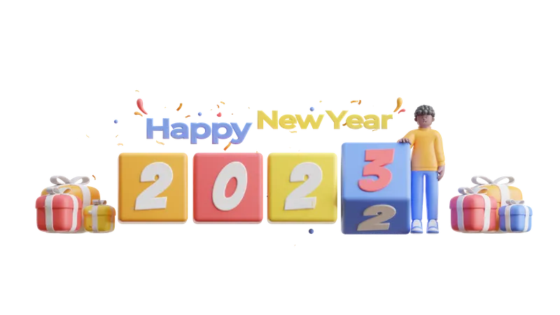 Boy Showing Happy New Year 2023 3D Illustration