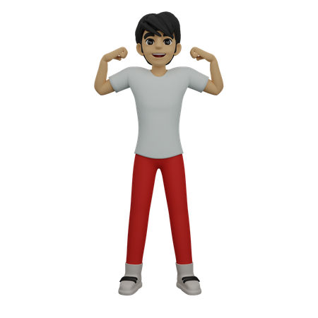 Boy showing his strength  3D Illustration