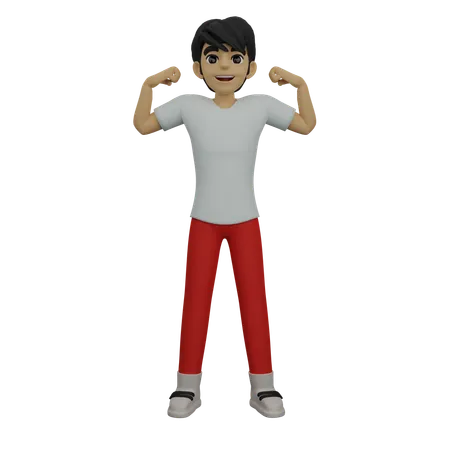 Boy showing his strength  3D Illustration