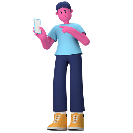 Boy showing mobile phone  3D Illustration