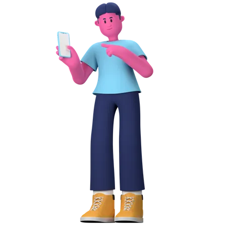 Boy showing mobile phone  3D Illustration