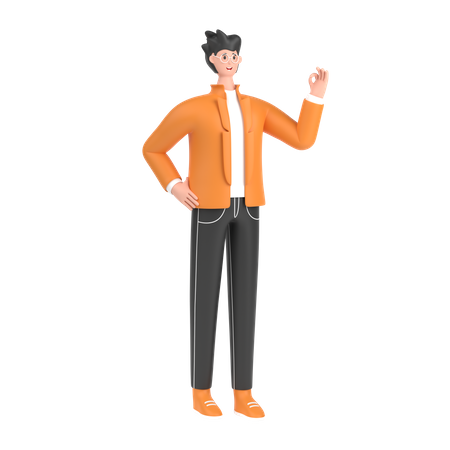 Boy showing nice gesture pose 3D Illustration