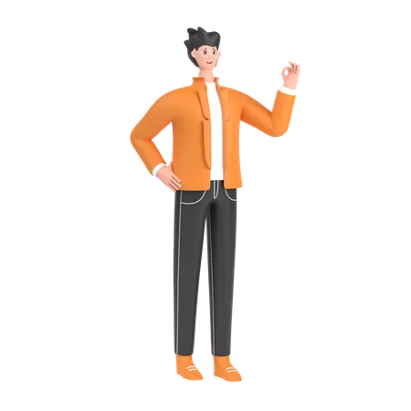 Boy showing nice gesture pose 3D Illustration
