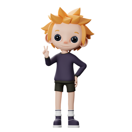 Boy showing peace gesture  3D Illustration