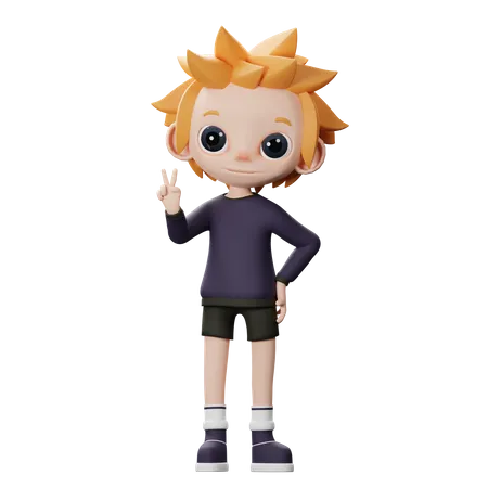 Boy showing peace gesture  3D Illustration