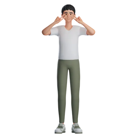 Boy Showing Peace Gesture  3D Illustration