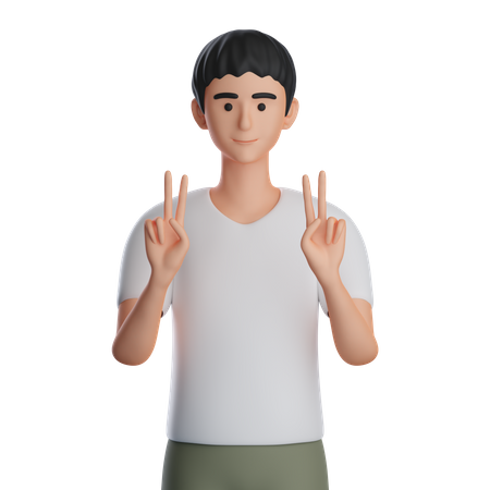 Boy Showing Peace Gesture  3D Illustration