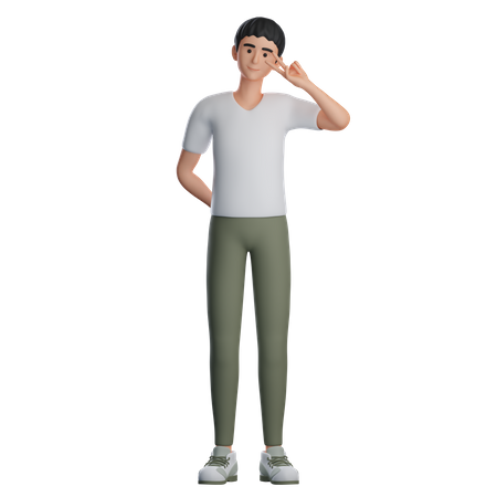 Boy Showing Peace Gesture With Left Hand  3D Illustration