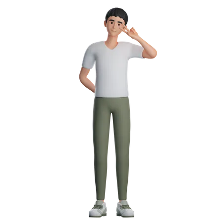 Boy Showing Peace Gesture With Left Hand  3D Illustration