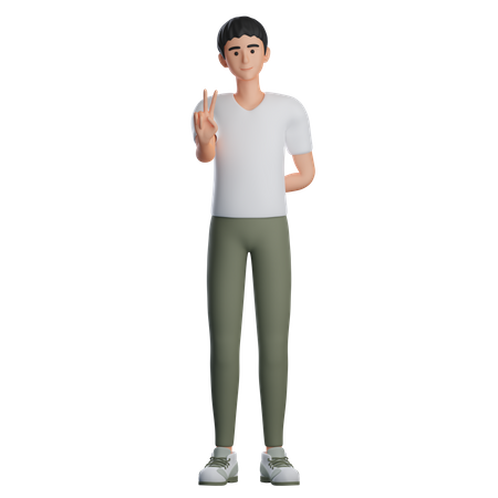 Boy Showing Peace Gesture With Right Hand  3D Illustration