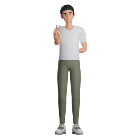 Boy Showing Peace Gesture With Right Hand  3D Illustration