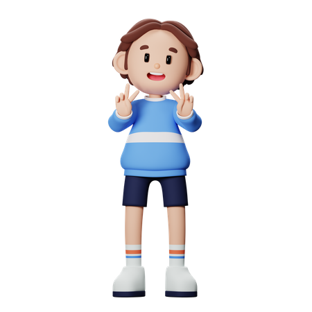 Boy showing peace pose  3D Icon