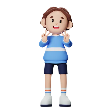 Boy showing peace pose  3D Illustration