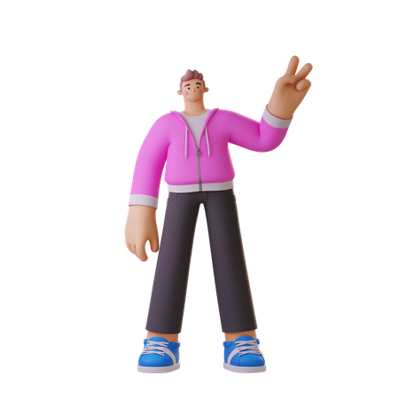 Boy showing peace sign  3D Illustration