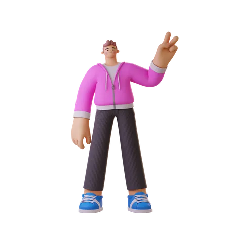 Boy showing peace sign  3D Illustration