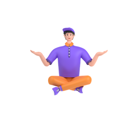 Boy showing something with open palm hand  3D Icon