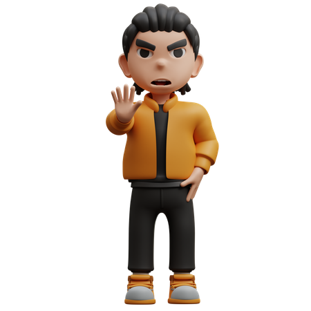 Boy Showing Stop Hand Gesture  3D Icon
