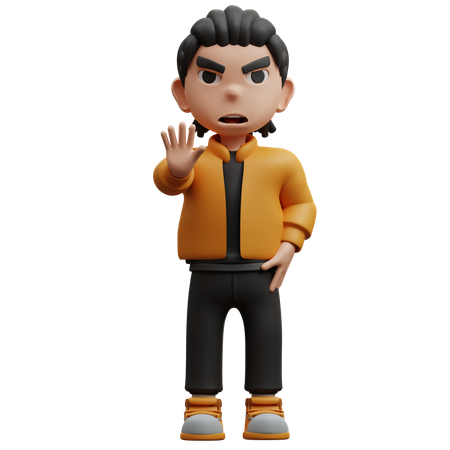 Boy Showing Stop Hand Gesture  3D Illustration