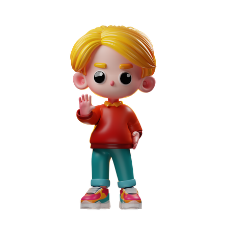 Boy showing Stop sign  3D Icon