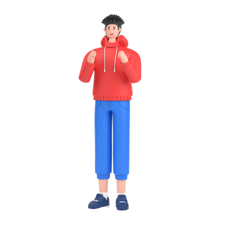 Boy showing strength with fists  3D Illustration