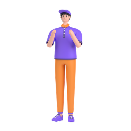 Boy showing strength with fists  3D Illustration