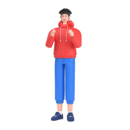Boy showing strength with fists 3D Illustration