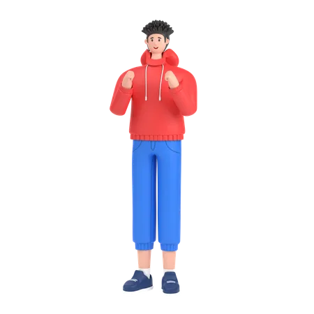Boy showing strength with fists  3D Illustration