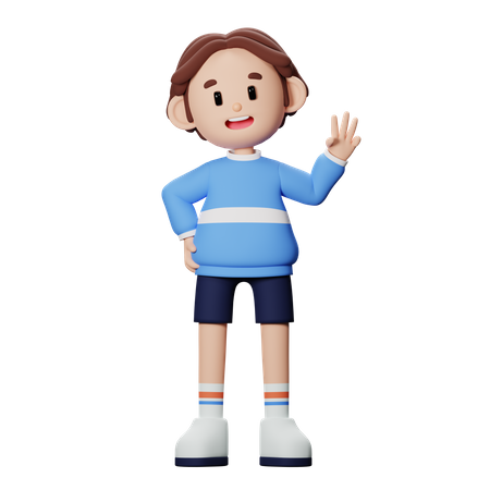 Boy showing three sign in hand  3D Illustration