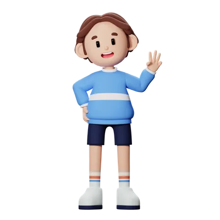 Boy showing three sign in hand  3D Illustration
