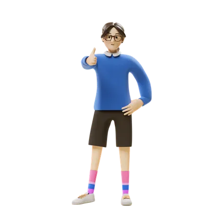 Boy Showing Thumbs Up  3D Illustration