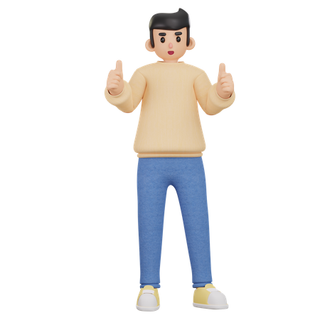 Boy Showing Thumbs Up  3D Illustration