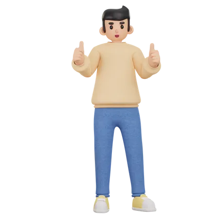 Boy Showing Thumbs Up  3D Illustration