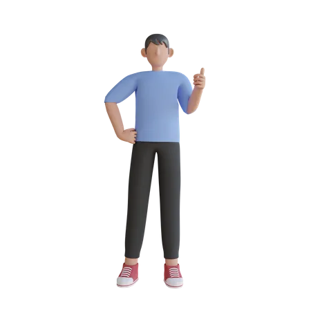 Boy showing thumbs up  3D Illustration