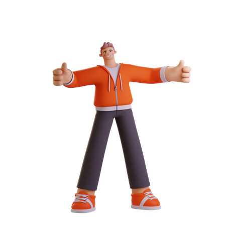 Boy showing thumbs up  3D Illustration