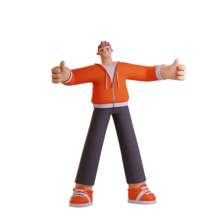 Boy showing thumbs up  3D Illustration