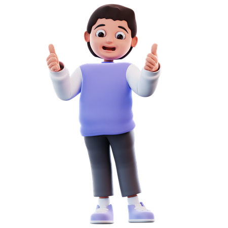 Boy Showing Thumbs Up  3D Illustration