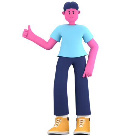 Boy showing thumbs up  3D Illustration