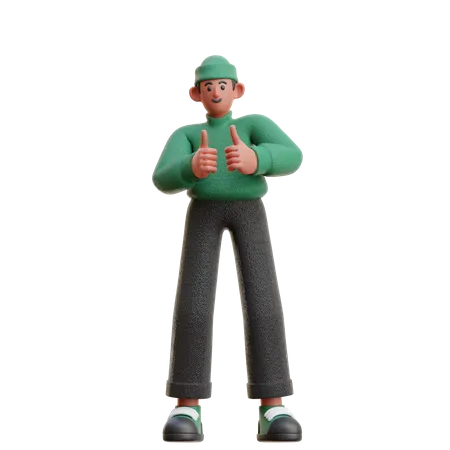 Boy showing thumbs up  3D Illustration