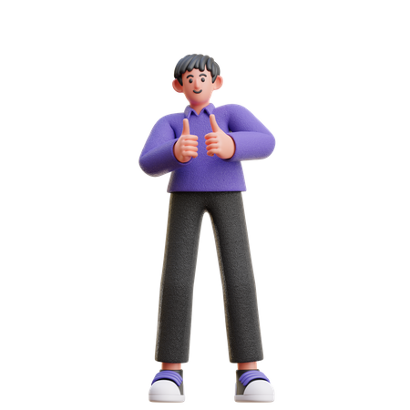 Boy showing thumbs up  3D Illustration